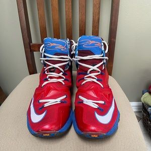 Nike Lebron 11 Christmas Shoes red, blue and white men size 11.
